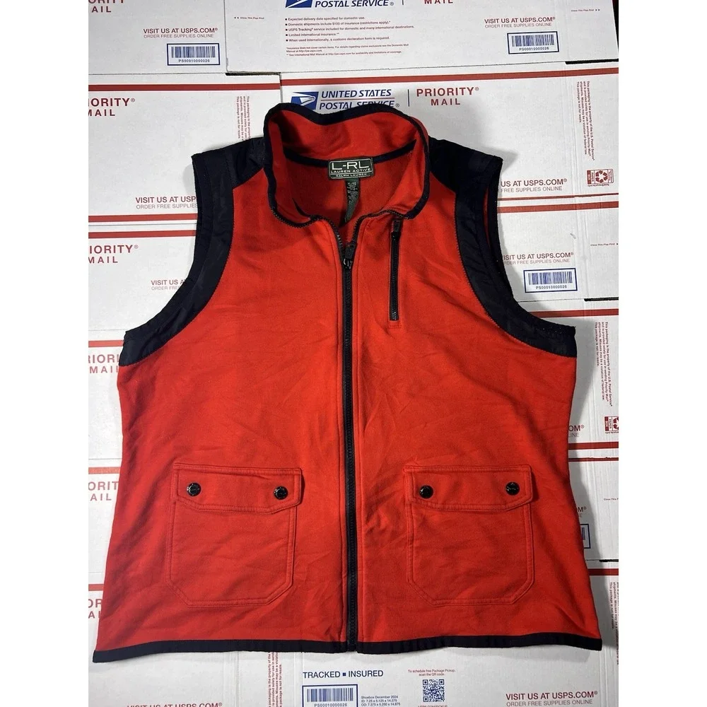 Lauren Ralph Lauren Active Vest Women's XLarge Red Full Zip Sleeveless Pockets
